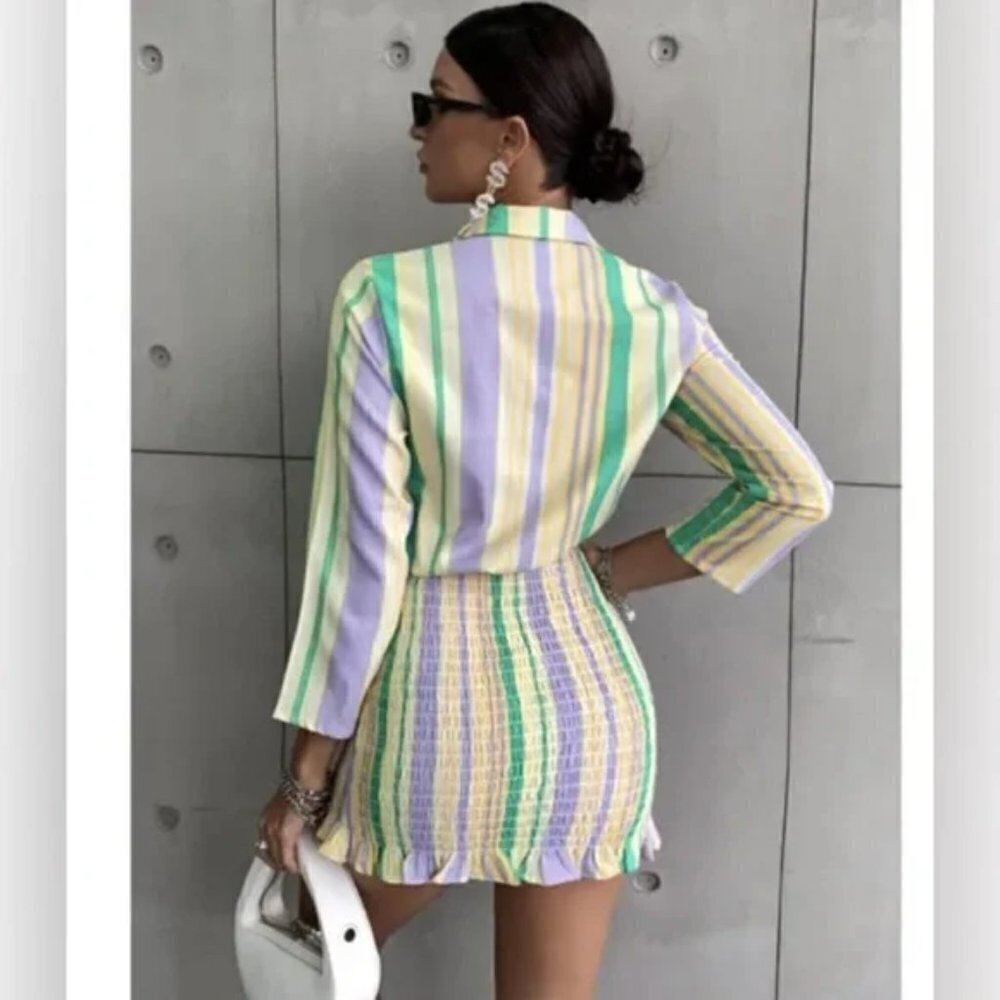 NWT Zara Pastel Striped Smocked Mini Dress "The Valery Dress" Blogger Favorite - Picture 2 of 12